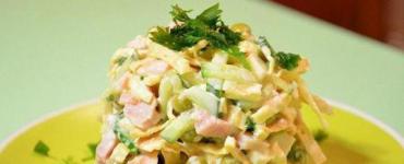 Salad with omelet, ham and corn - recipe with photo Omelette salad with ham and cheese